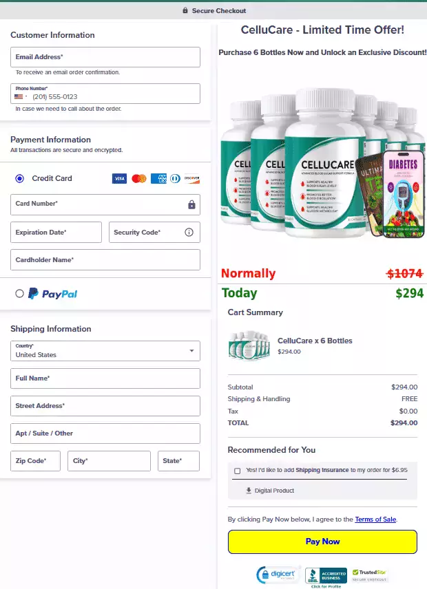 Cellucare Order Page